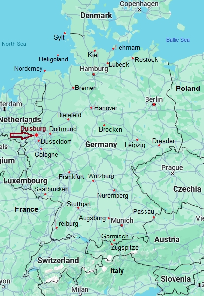 Duisburg, mappa che indica dove si trova
