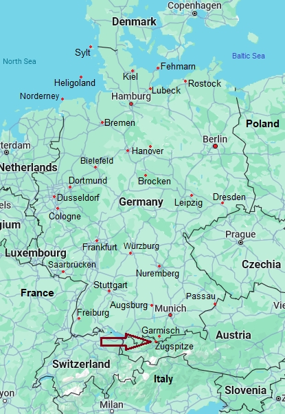Zugspitze, mappa che indica dove si trova