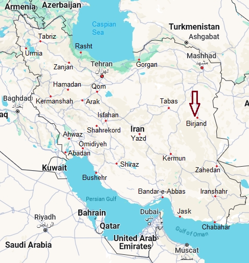 Birjand, mappa che indica dove si trova