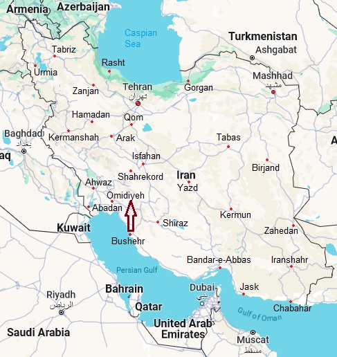 Omidiyeh, mappa che indica dove si trova