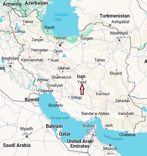 Yazd, mappa che indica dove si trova