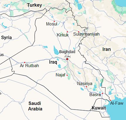 Mappa con città - Iraq