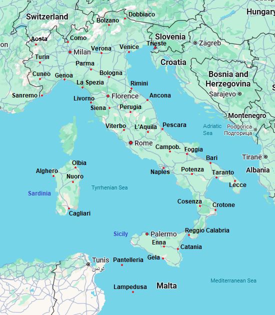 Mappa con città - Italia