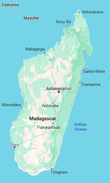 Mappa con città - Madagascar