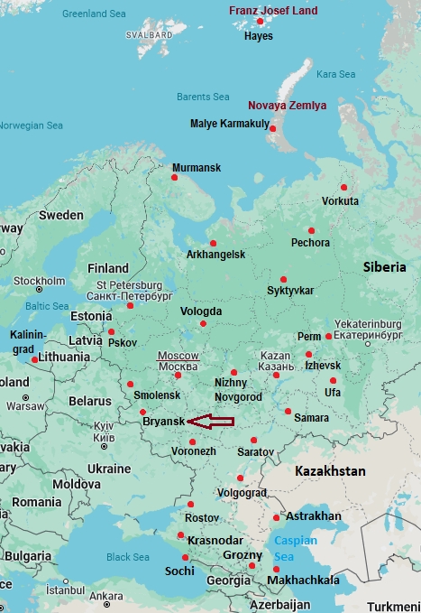 Brjansk, mappa che indica dove si trova
