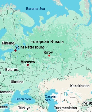 Kirov, mappa che indica dove si trova