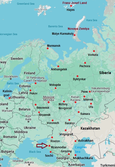 Krasnodar, mappa che indica dove si trova