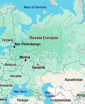 Saransk, mappa che indica dove si trova