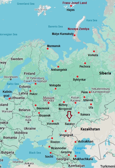 Saratov, mappa che indica dove si trova