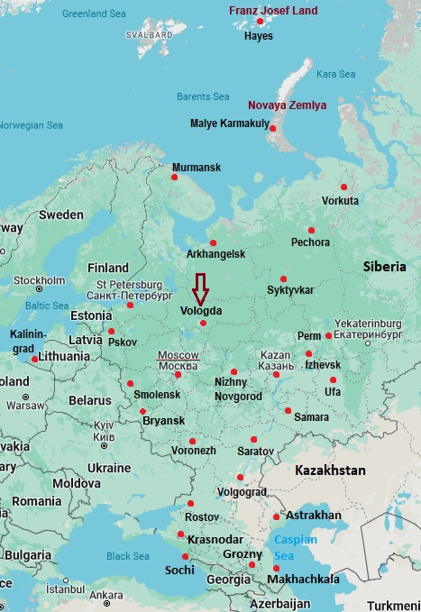 Vologda, mappa che indica dove si trova