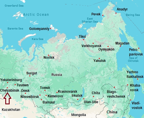 Celjabinsk, mappa che indica dove si trova