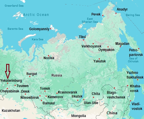 Ekaterinburg, mappa che indica dove si trova