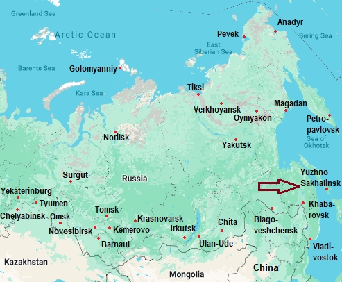 Juzno Sachalinsk, mappa che indica dove si trova