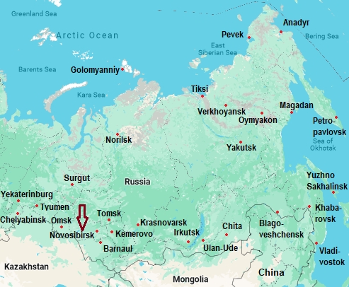 Novosibirsk, mappa che indica dove si trova