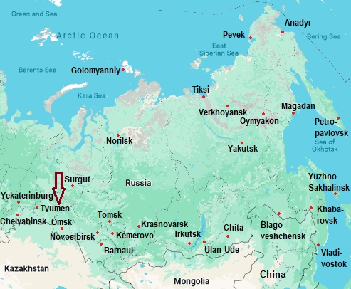 Tjumen, mappa che indica dove si trova
