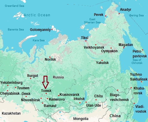 Tomsk, mappa che indica dove si trova