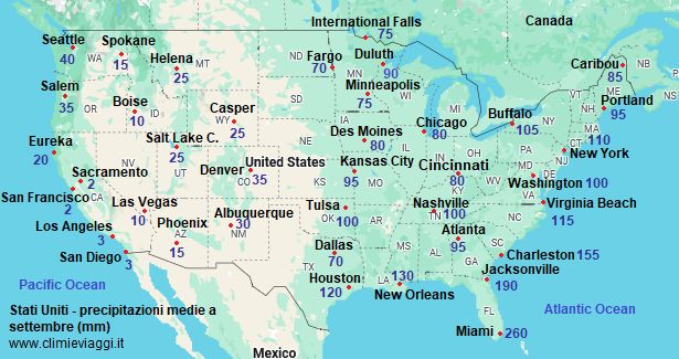 Mappa con le precipitazioni medie di settembre negli Stati Uniti