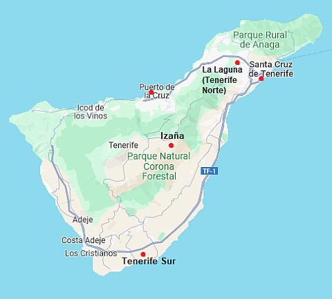 Mappa con città - Tenerife