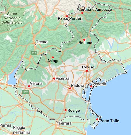 Mappa con città - Veneto