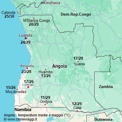 Angola - mappa con le temperature medie a maggio