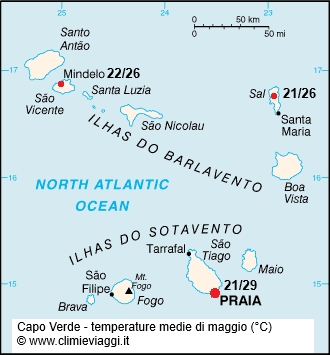 Capo Verde - mappa con le temperature medie a maggio