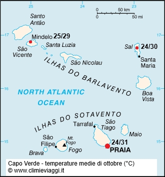 Capo Verde - mappa con le temperature medie a ottobre