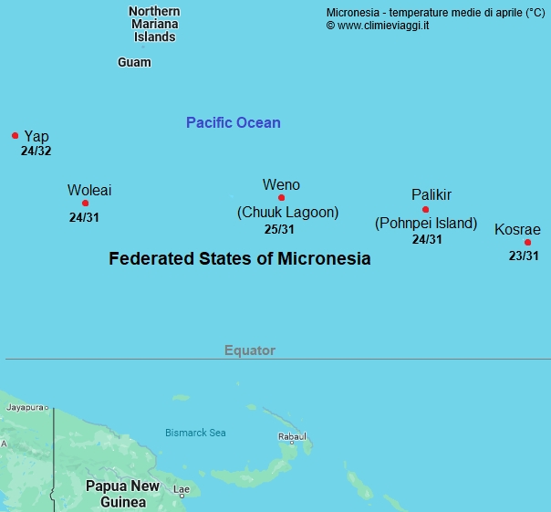 Micronesia - mappa con le temperature medie a aprile