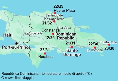 Repubblica Dominicana - mappa con le temperature medie a aprile