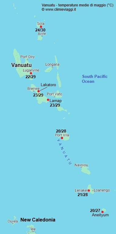 Vanuatu - mappa con le temperature medie a maggio