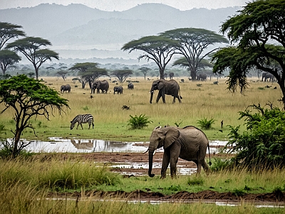 Immagine illustrativa con paesaggio della savana nella stagione delle piogge